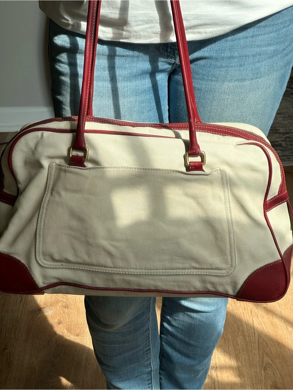 Vintage Coach Penelope Canvas and Red Trim leather